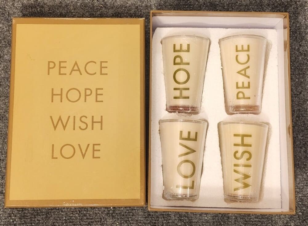 Vintage Red Envelope Good Tidings Votive Candles & Holders Set Peace Hope New